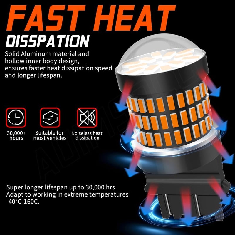 AUIMSOCO Front Turn Signal Bulb for Ford F-350 Super Duty 2017-2018-2019-2020, 7443 LED Bulbs 300% Brighter Amber Yellow, 4000lm, Compatible with Replacement 7440/7441/7444/T20/W21w, Canbus Ready, 2-Pack - Image 2
